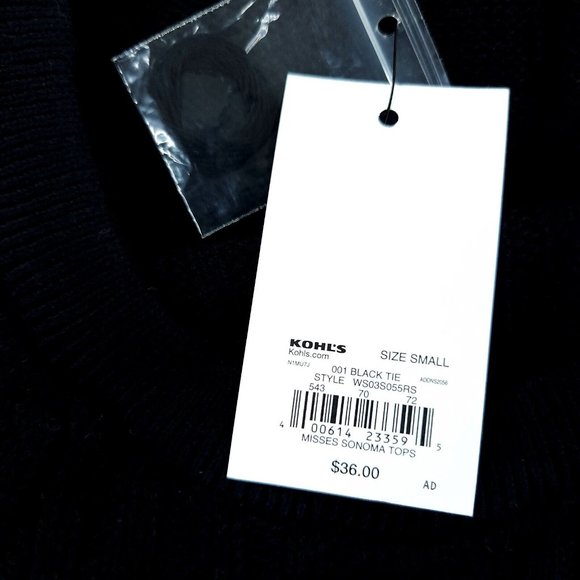 Sonoma Sweater Womens Small Black Long Sleeve Crew Neck Pullover Cable Knit NWT - Picture 4 of 9